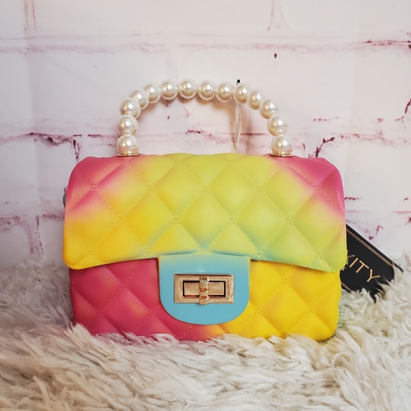 Deluxity Los Angeles Handbags - Deluxity Los Angeles Rainbow Serbet Pearl handbag / Chain crossbody purse